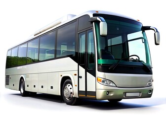 White big 3d tour bus front right angle view