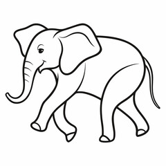 Elegant Single Line Black & White Running Elephant Vector Art