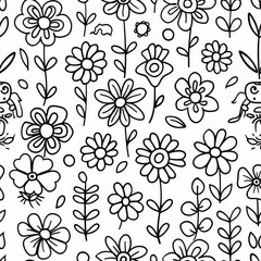 a simple line drawing with a flower themed coloring pages pattern for your little girl, thin lines, wallpaper, monochrome simplicity