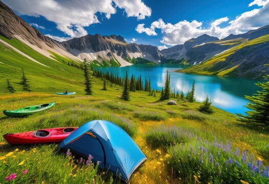 exploring vibrant landscapes filled outdoor adventure gear scenic backdrops thrilling experiences, nature, scenery, exploration, hiking, camping, mountains