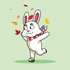 Adorable Fall Bunny Character | Chibi Kawaii Skating Rabbit | Cute Autumn Icon & Sticker Design