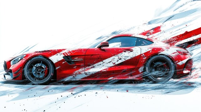 The silhouette of a racing car is combined with energetic colors, capturing the essence of speed