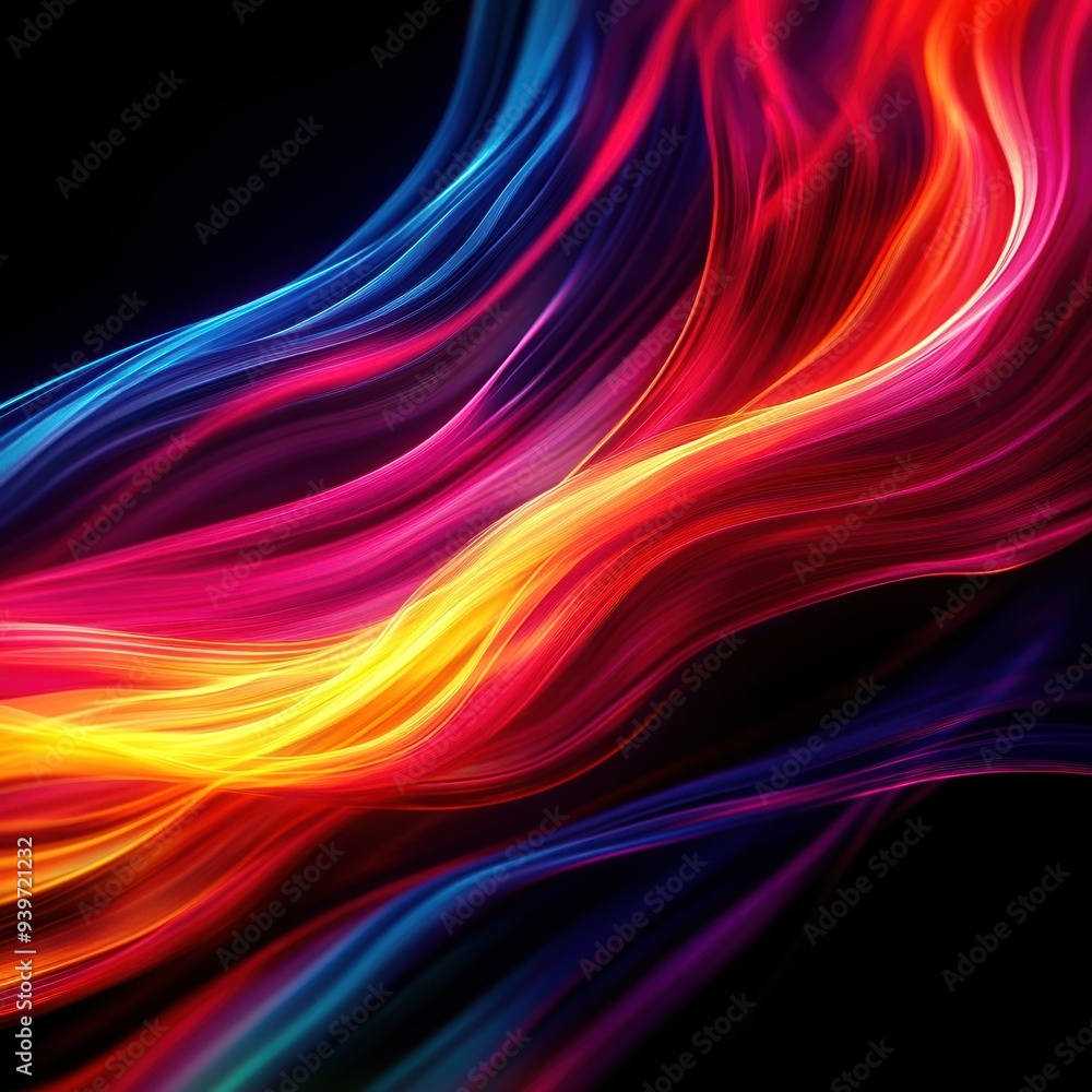 Aufkleber vibrant abstract wave of neon colors flowing on a dark background, creating a dynamic and energetic 