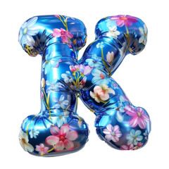 blue color metallic flower K alphabet balloon Realistic 3D on white background. Generative ai