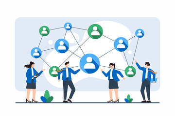 Flat illustration of employees connecting dots to form strategic business plan