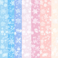 Pastel watercolor snowflake background. Soft delicate design for serene winter theme. Ideal for holiday decor and subtle seasonal art.