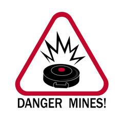 Danger mines sign. Vector illustration land mines icon inside. Caution minefield. Warning symbol. War conception.