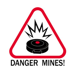 Danger mines sign illustration land mines icon inside. Caution minefield. Warning symbol. War conception raster version
