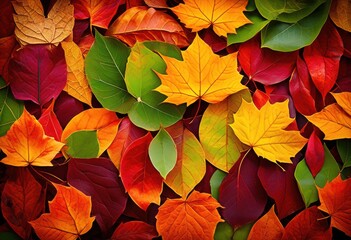 vibrant autumn leaves arranged striking patterns showcasing rich colors unique designs, orange, red, yellow, foliage, texture, seasonal, outdoor, bright