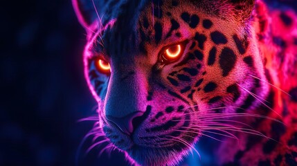 Obraz premium Fierce tiger face illuminated by vibrant neon lights in images