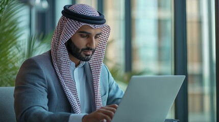 arab person with laptop