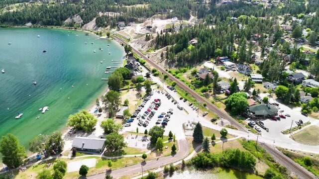 Aerial view of Invermere town along the lake, British Columbia - Canada