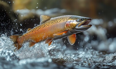 Obraz premium Salmon Leaping Through Water