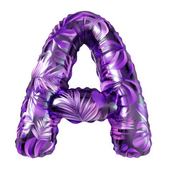 purple color metallic leaves A alphabet balloon Realistic 3D on white background. Generative ai