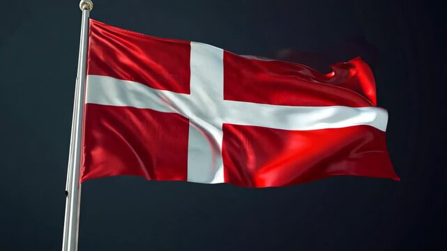 Denmark flag waving against black background. National celebration and patriotism concept. Democratic elections. Danish culture.  