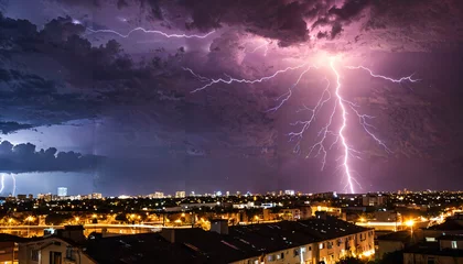 Fototapete Tempête de foudre au-dessus de la ville © SolarisKG