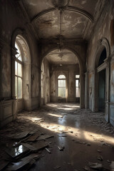 Fototapeta premium old abandoned building, architecture, furniture, abandoned house interior, abandoned house in the village 