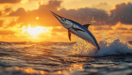Marlin Leaping at Sunset