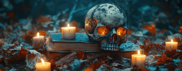 Skull and Candles in a Dark Forest