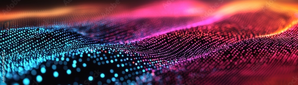 Poster a vibrant abstract background showcasing flowing lines and dots in neon colors, perfect for tech and