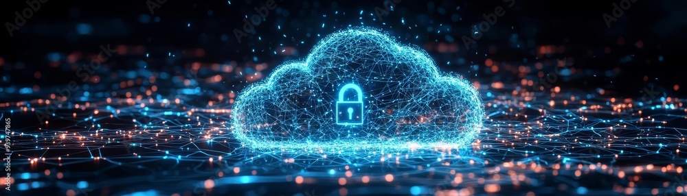 Aufkleber secure cloud computing concept depicting protection, data security, and technology innovation in a f