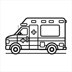 Ambulance icon or modern line symbol. Vector line art and icon design with bold outline. Black and white Pixel Perfect minimalistic symbol isolated white background. Silhouette simple thin sign