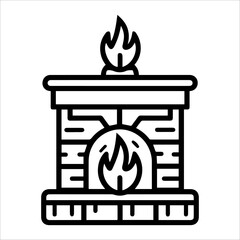 Fireplace icon or modern line symbol. Vector line art and icon design with bold outline. Black and white Pixel Perfect minimalistic symbol isolated white background. Silhouette simple thin sign