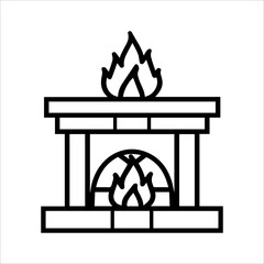 Fireplace icon or modern line symbol. Vector line art and icon design with bold outline. Black and white Pixel Perfect minimalistic symbol isolated white background. Silhouette simple thin sign