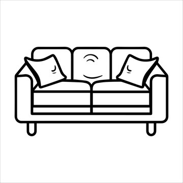 recommend clip art: Couch icon or modern line symbol. Vector line art and icon design with bold outline. Black and white Pixel Perfect minimalistic symbol isolated white background. Silhouette simple thin sign