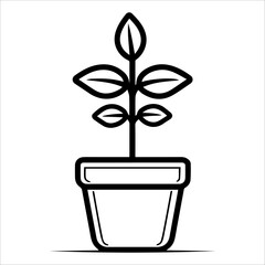 Plant Pot icon or modern line symbol. Vector line art and icon design with bold outline. Black and white Pixel Perfect minimalistic symbol isolated white background. Silhouette simple thin sign