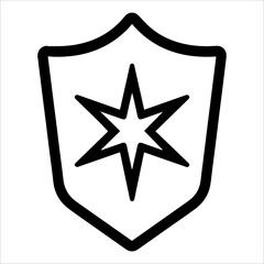 Military Shield icon or modern line symbol. Vector line art and icon design with bold outline. Black and white Pixel Perfect minimalistic symbol isolated white background. Silhouette simple thin sign