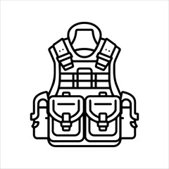 Military Vest icon or modern line symbol. Vector line art and icon design with bold outline. Black and white Pixel Perfect minimalistic symbol isolated white background. Silhouette simple thin sign