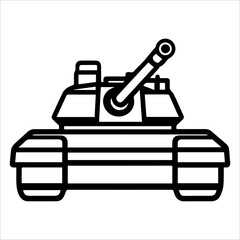 Military Tank icon or modern line symbol. Vector line art and icon design with bold outline. Black and white Pixel Perfect minimalistic symbol isolated white background. Silhouette simple thin sign
