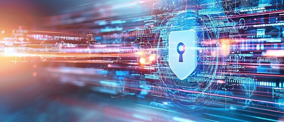 An abstract image of secure data layers protected by a complex twofactor authentication process, with access points and encryption tools highlighted