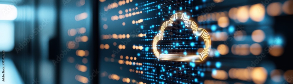 Aufkleber a vibrant digital cloud symbol against a backdrop of streaming data, representing the future of clou