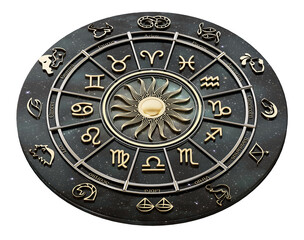 The horoscope wheel with Zodiac signs and constellations of the zodiac on transparent background. 3D illustration