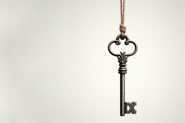 A key hanging on a rope. Space for text.