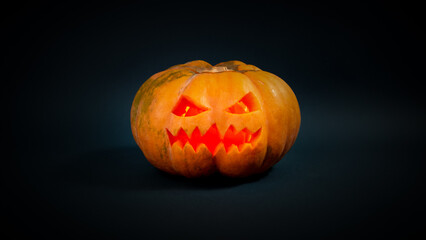 Jack-o'-lantern. One halloween holiday pumpkin with spooky facial expressions.