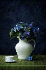 Blue Hydrangea in a White Pitcher Still Life © Diane Diederich