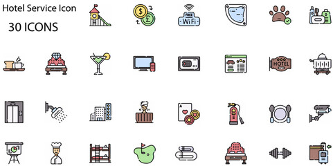 Set of Hotel Service icons. Line art style icons bundle. vector illustration