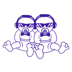 2 Babies Brothers Friends Team Baby Crew Music DJ Headphone Sunglasses Party Night Dancing Clubber Raver Comic Humor Cartoon Cool Sound Disco Club Festival Band Concert Techno Raving Discothek Love