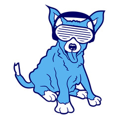 Good Dog Owner Puppy Cute Pet Sitting Music DJ Headphone Sunglasses Party Night Dancing Clubber Raver Comic Humor Cartoon Cool Fun Sound Disco Club Festival Band Concert Techno Raving Discothek Love