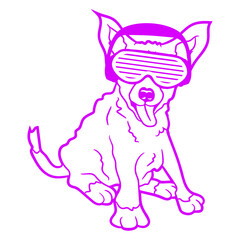 Good Dog Owner Puppy Cute Pet Sitting Music DJ Headphone Sunglasses Party Night Dancing Clubber Raver Comic Humor Cartoon Cool Fun Sound Disco Club Festival Band Concert Techno Raving Discothek Love
