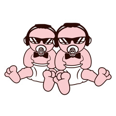 2 Babies Brothers Friends Team Baby Crew Music DJ Headphone Sunglasses Party Night Dancing Clubber Raver Comic Humor Cartoon Cool Sound Disco Club Festival Band Concert Techno Raving Discothek Love