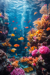 Oceans with coral reefs and diverse marine life