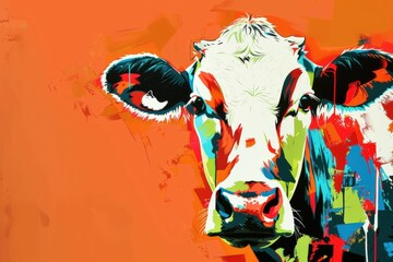 A cow is painted on a colorful background, generative ai image