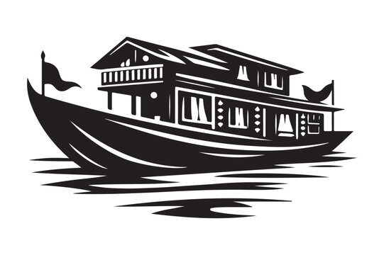 black boat house on water clip art preview