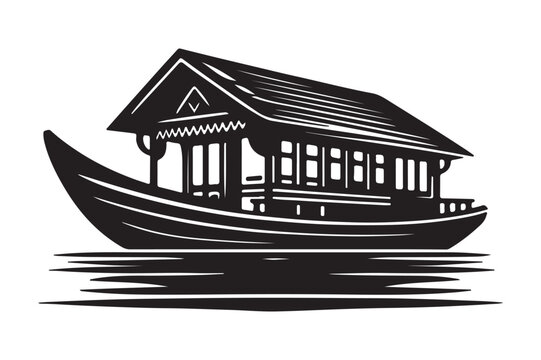 recommend clip art: High-Quality Houseboat Silhouette Vectors for Graphic Projects