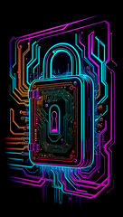 Glowing padlock with circuit patterns representing cybersecurity in a digital environment