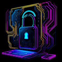 A modern digital illustration of a padlock on a circuit board symbolizing cybersecurity and protection against online threats